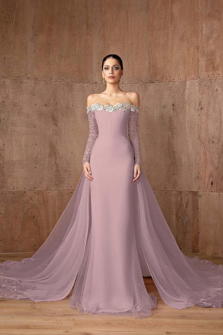 Strapless Long Sleeves Mermaid Long Evening Formal Dress With Appliques
