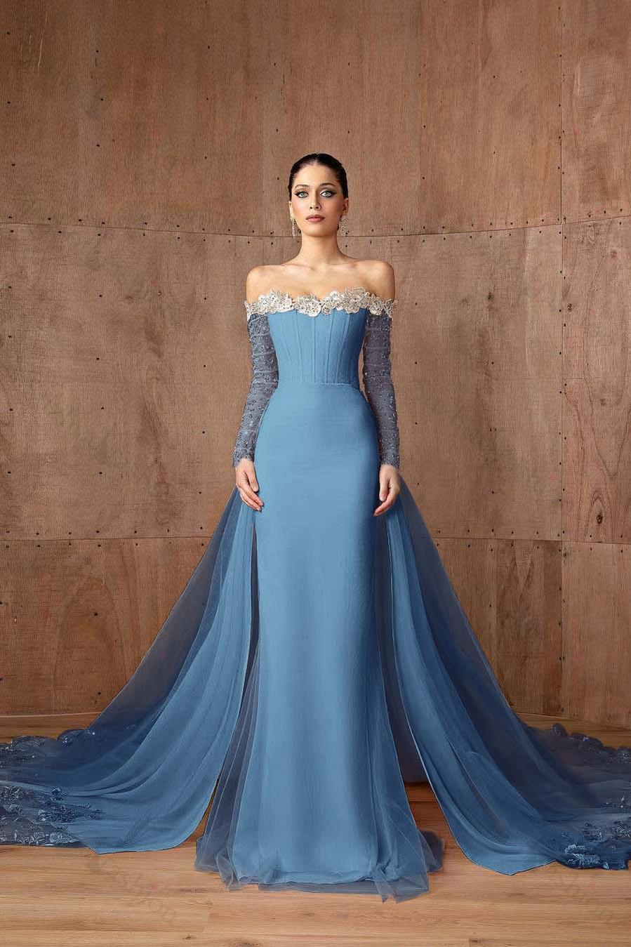 Strapless Long Sleeves Mermaid Long Evening Formal Dress With Appliques