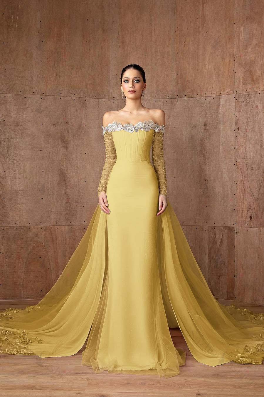 Strapless Long Sleeves Mermaid Long Evening Formal Dress With Appliques