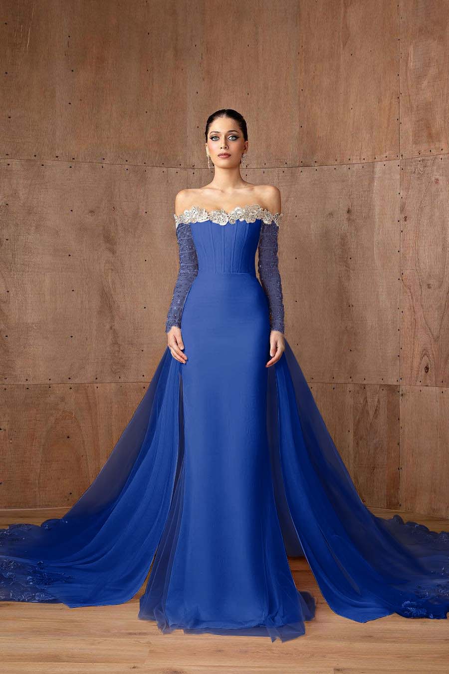 Strapless Long Sleeves Mermaid Long Evening Formal Dress With Appliques