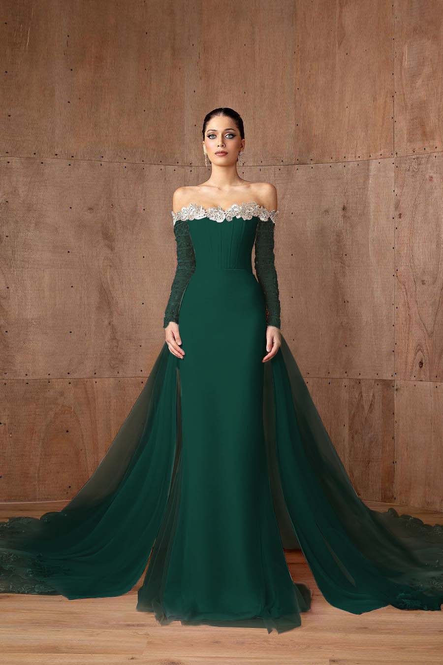 Strapless Long Sleeves Mermaid Long Evening Formal Dress With Appliques