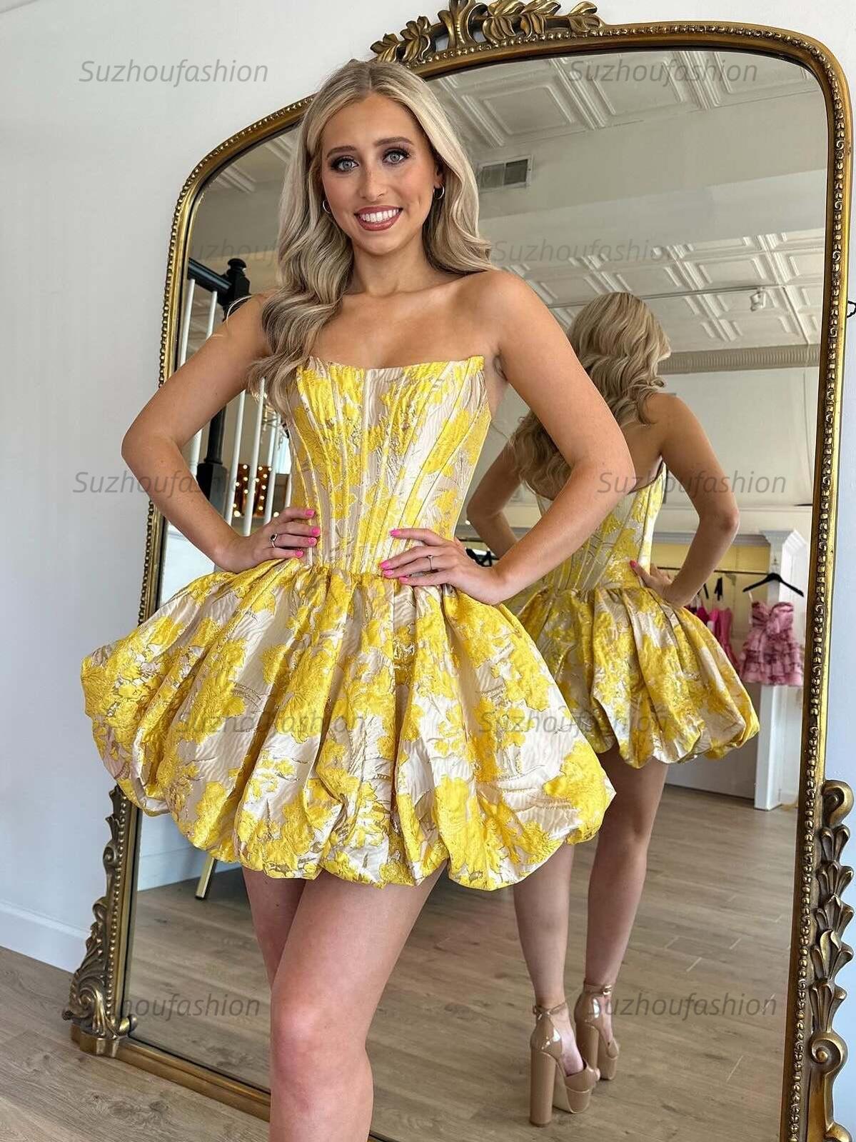Suzhoufashion Strapless Satin Corset Floral Print Short Homecoming Dress