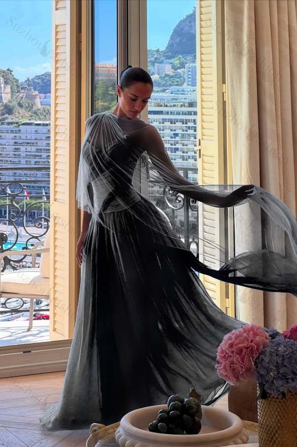 Strapless Sleeveless Long A Line Evening Formal Dress With Pleated Tulle