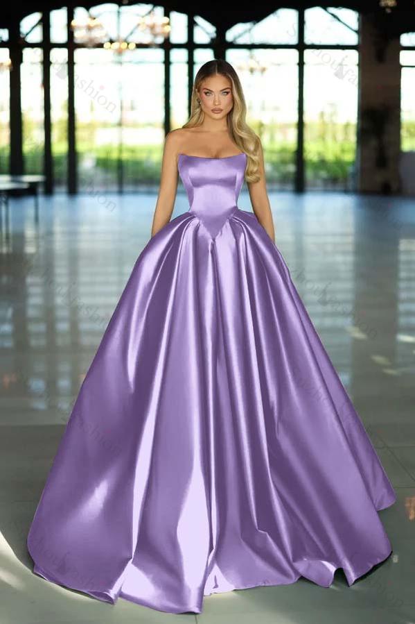 Strapless Sleeveless Long A Line Evening Formal Dress With Pockets Pleated