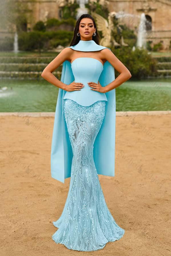 Strapless Sleeveless Long Mermaid Evening Formal Dress With Appliques