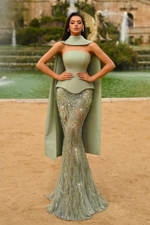 Strapless Sleeveless Long Mermaid Evening Formal Dress With Appliques