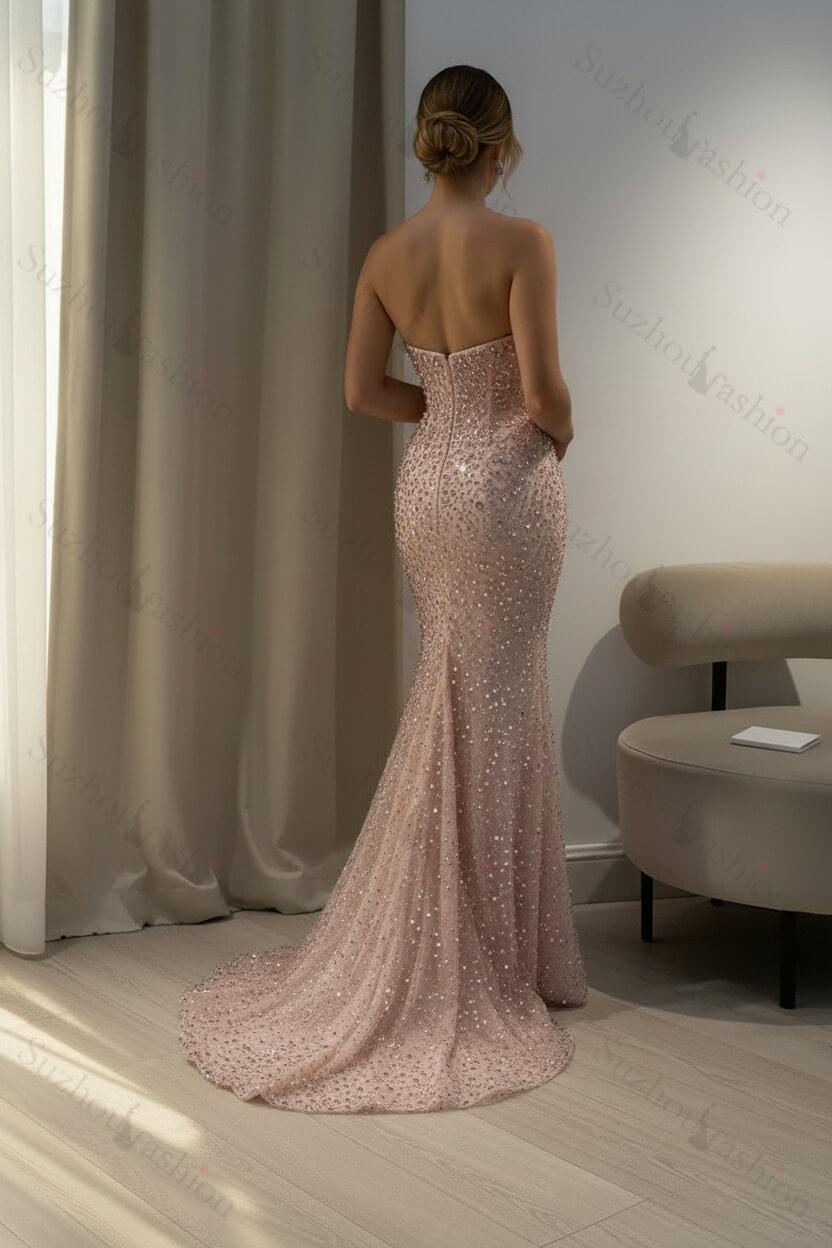 Strapless Sleeveless Long Mermaid Evening Formal Dress With Beading