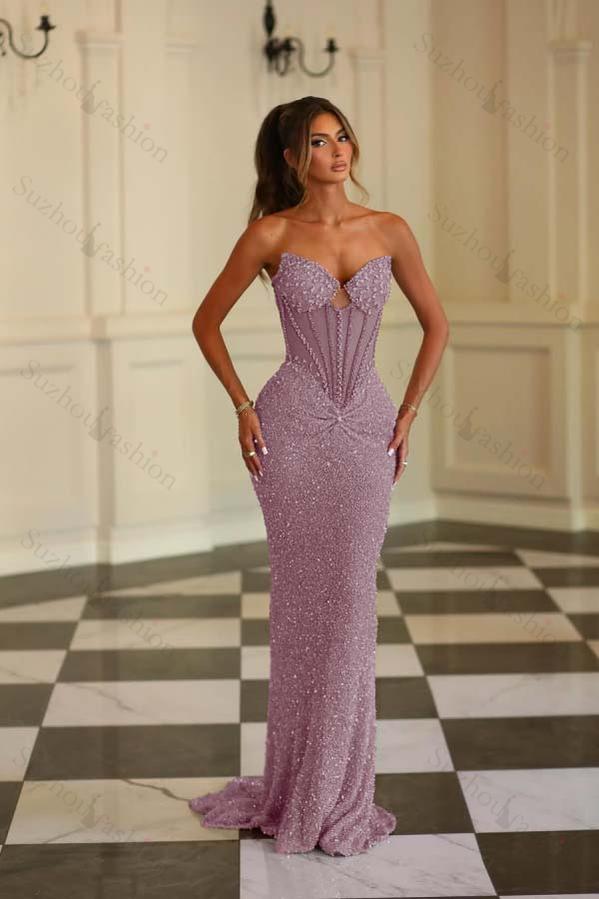 Strapless Sleeveless Long Mermaid Evening Formal Dress With Beading