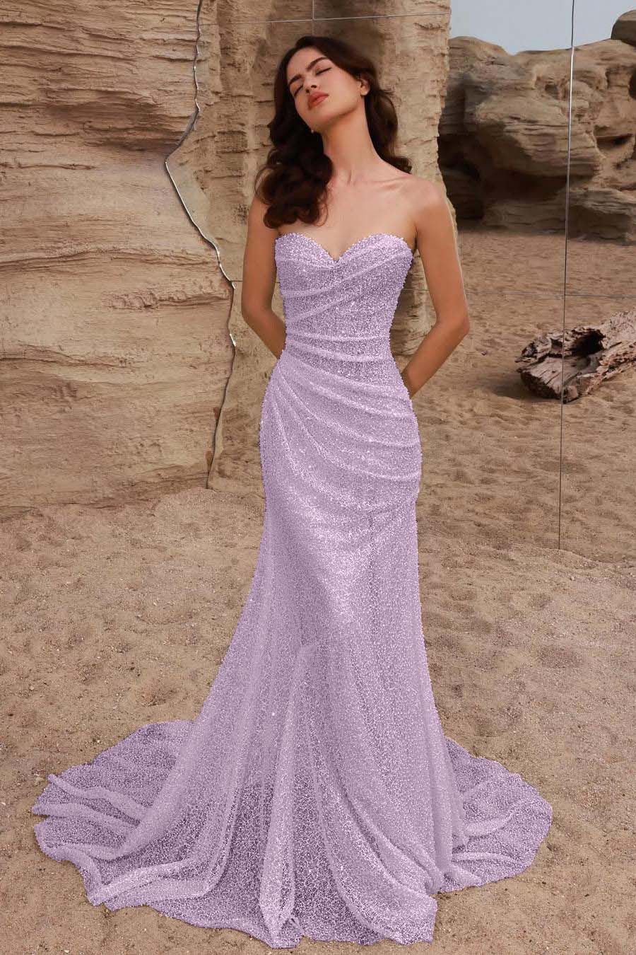 Strapless Sleeveless Long Mermaid Evening Formal Dress With Pleated Sequined