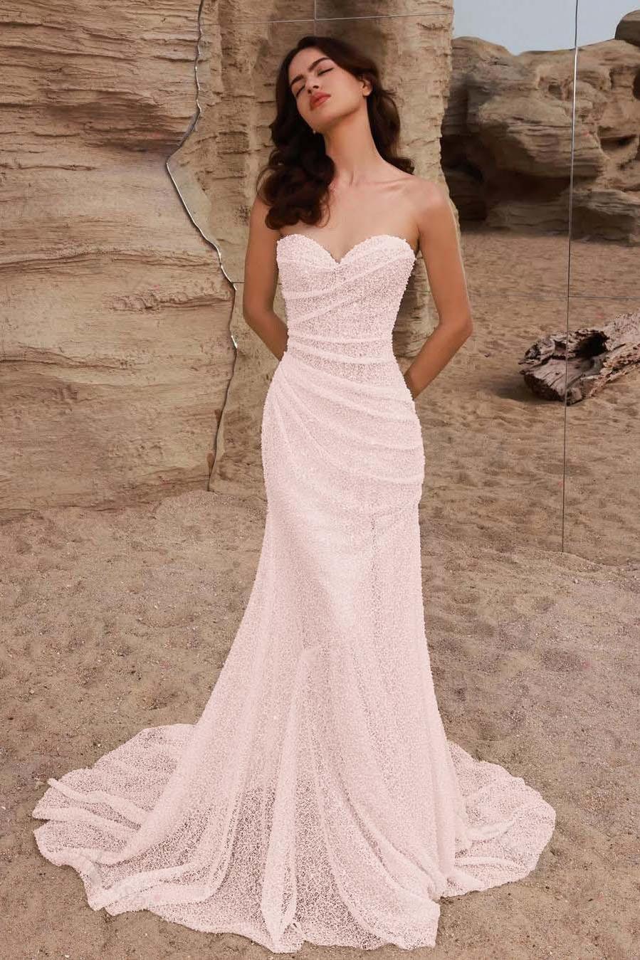 Strapless Sleeveless Long Mermaid Evening Formal Dress With Pleated Sequined