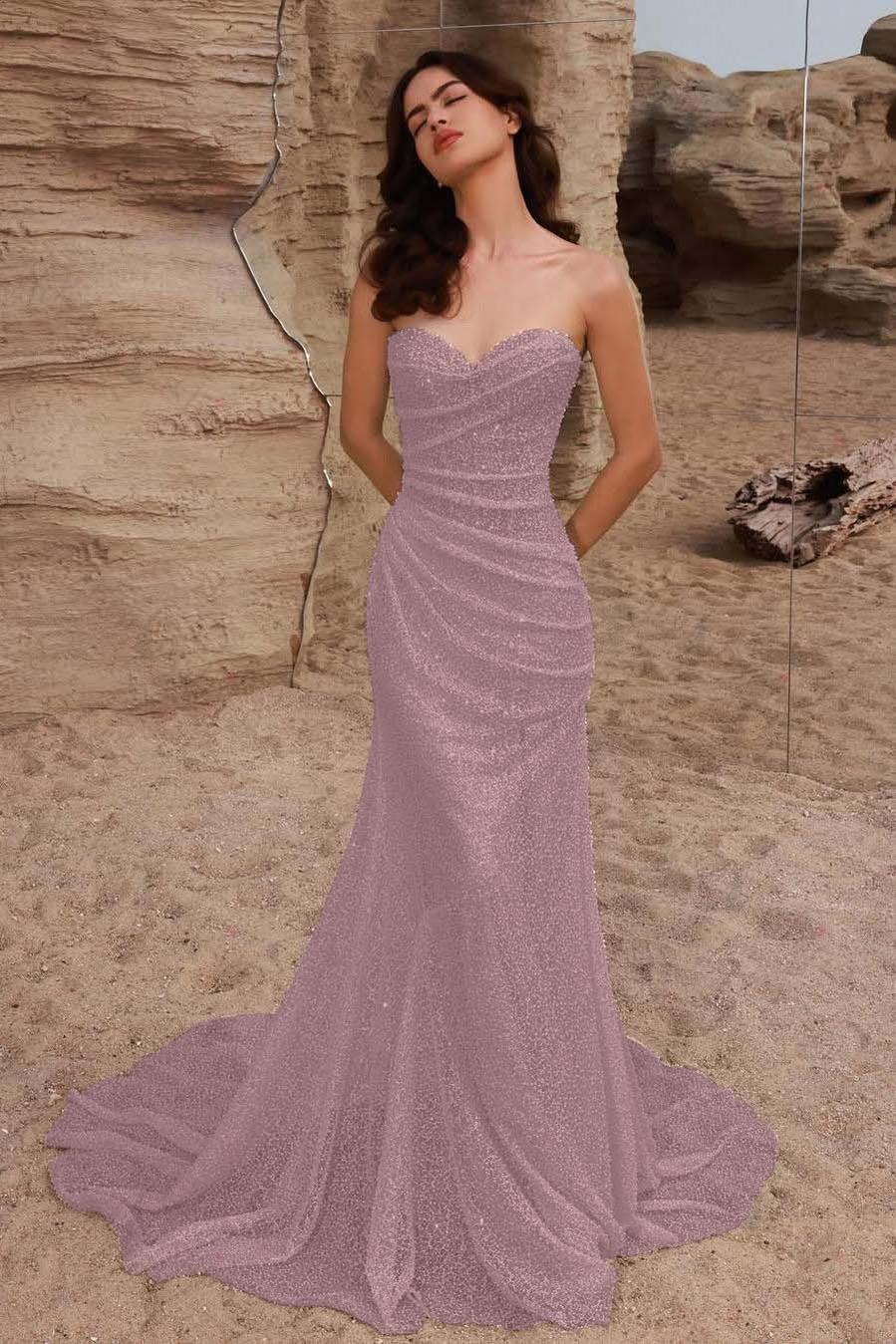 Strapless Sleeveless Long Mermaid Evening Formal Dress With Pleated Sequined