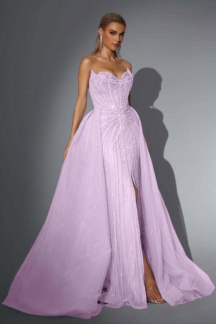 Strapless Sleeveless Long Mermaid Evening Formal Dress With Split Sequined