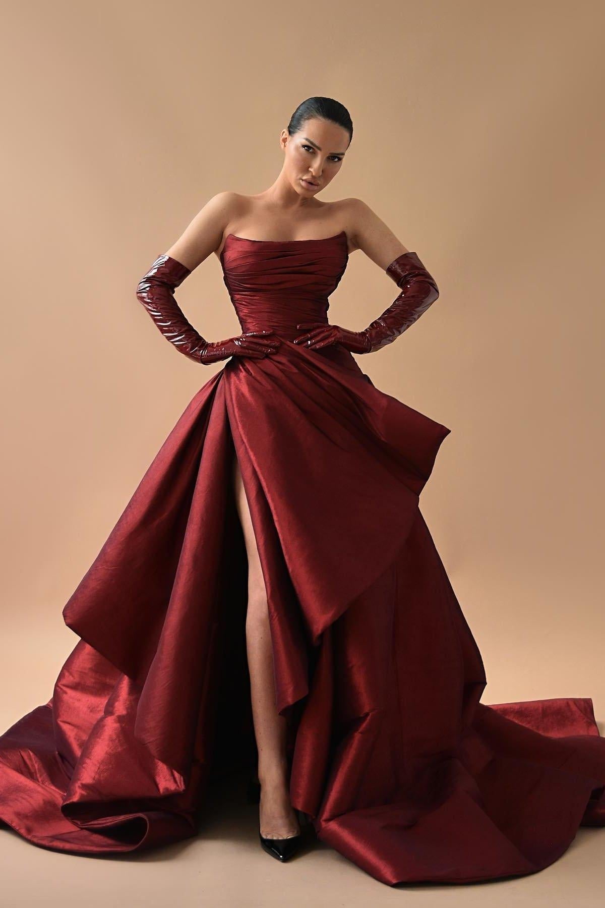 Strapless Sleeveless Long Split Evening Formal Dress Pleated