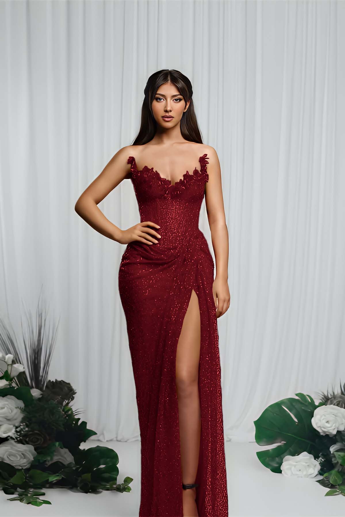 Strapless Sleeveless Mermaid Evening Formal Dress With High Split Pleated