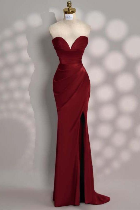Strapless Sleeveless Mermaid Long Evening Formal Dress With Front Split
