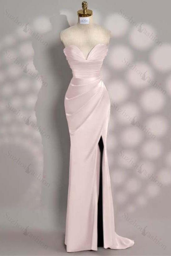 Strapless Sleeveless Mermaid Long Evening Formal Dress With Front Split