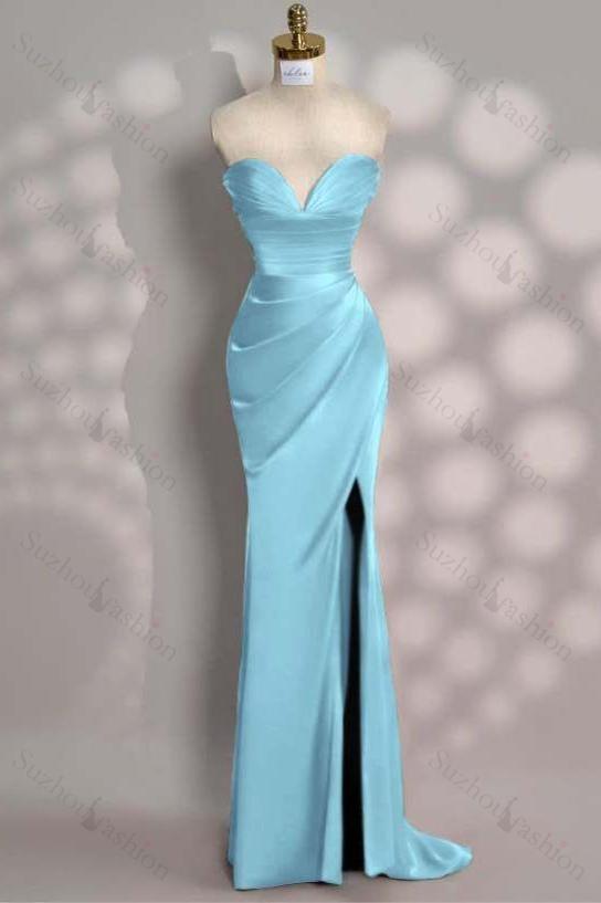 Strapless Sleeveless Mermaid Long Evening Formal Dress With Front Split