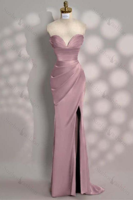 Strapless Sleeveless Mermaid Long Evening Formal Dress With Front Split