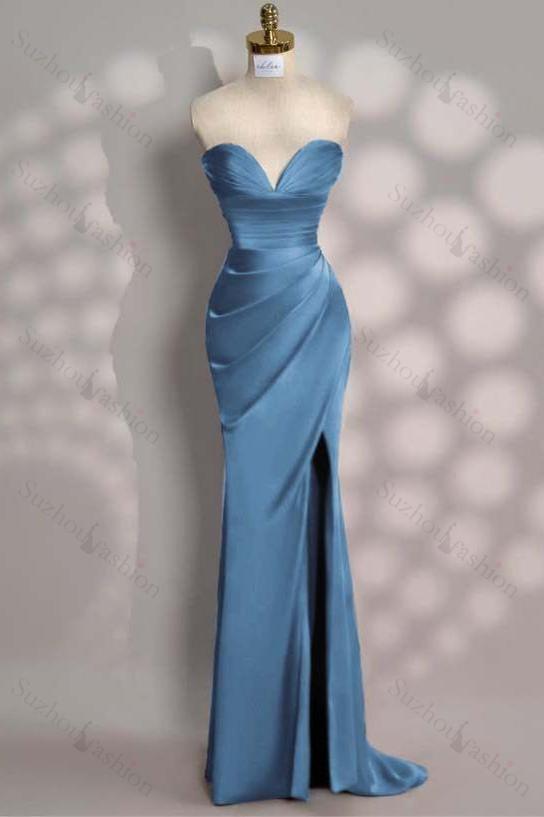 Strapless Sleeveless Mermaid Long Evening Formal Dress With Front Split