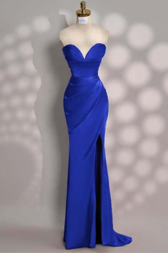 Strapless Sleeveless Mermaid Long Evening Formal Dress With Front Split