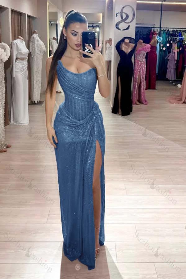Strapless Sleeveless Mermaid Long Evening Formal Dress With High Split