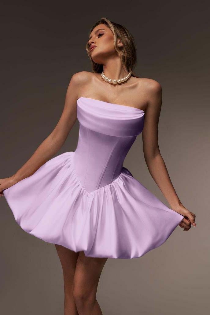 Strapless Sleeveless Short A Line Homecoming Dress With Pleated