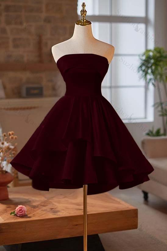 Strapless Sleeveless Short Homecoming Dress With Ruffles Pleated