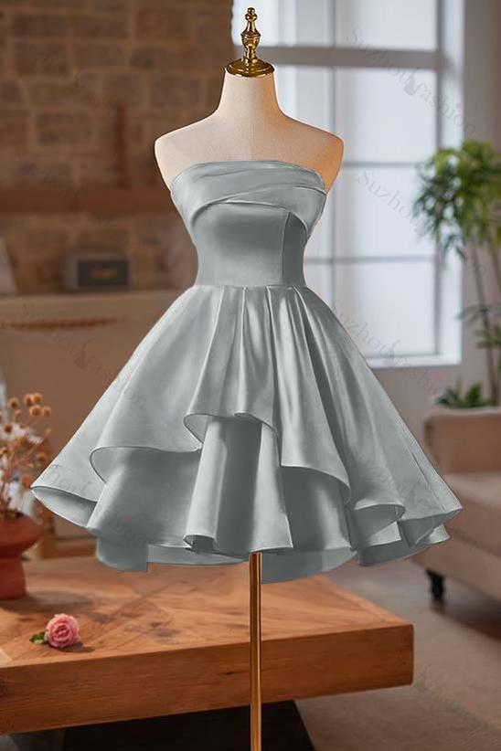 Strapless Sleeveless Short Homecoming Dress With Ruffles Pleated