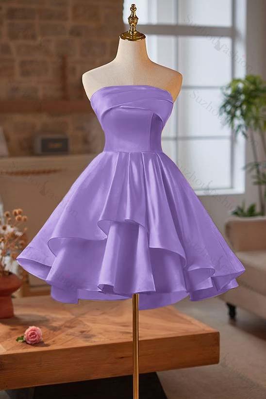 Strapless Sleeveless Short Homecoming Dress With Ruffles Pleated