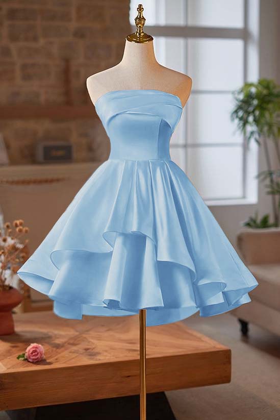 Strapless Sleeveless Short Homecoming Dress With Ruffles Pleated