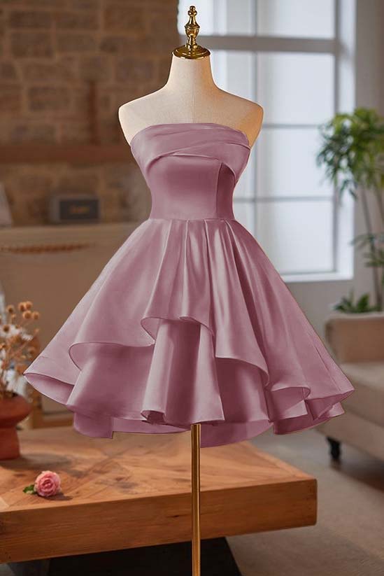 Strapless Sleeveless Short Homecoming Dress With Ruffles Pleated