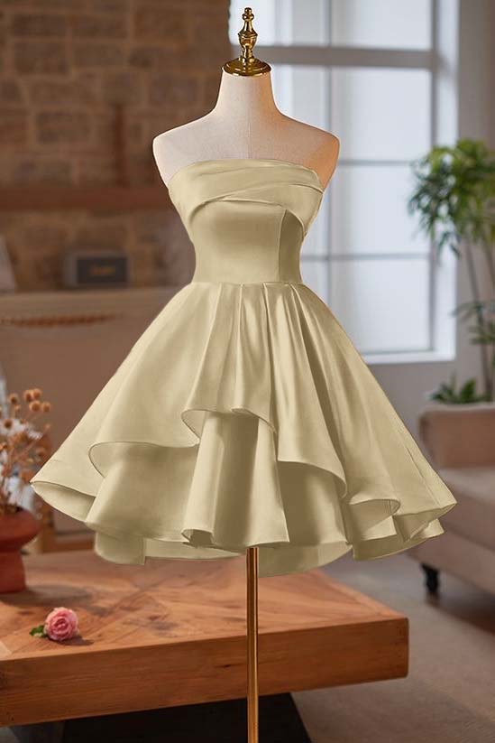 Strapless Sleeveless Short Homecoming Dress With Ruffles Pleated
