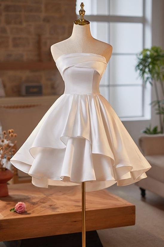 Strapless Sleeveless Short Homecoming Dress With Ruffles Pleated
