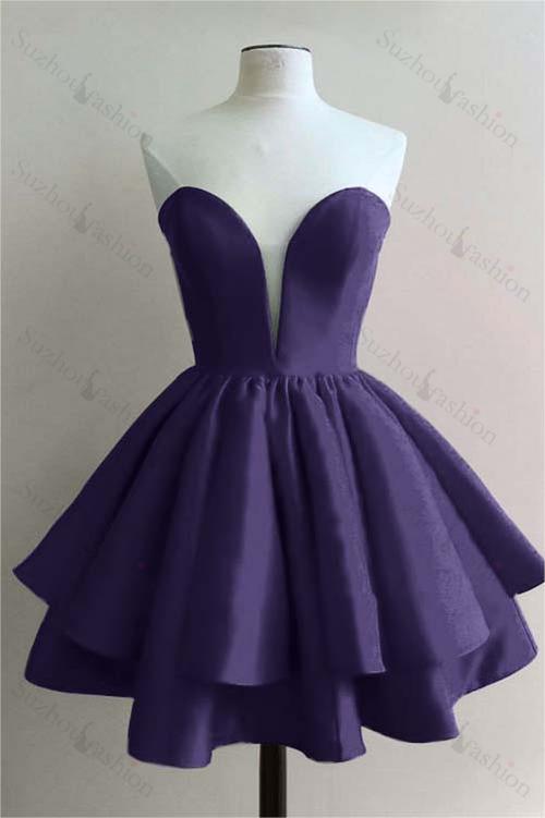 Strapless Sweetheart Sleeveless Pleated Short Homecoming Dress With Ruffles