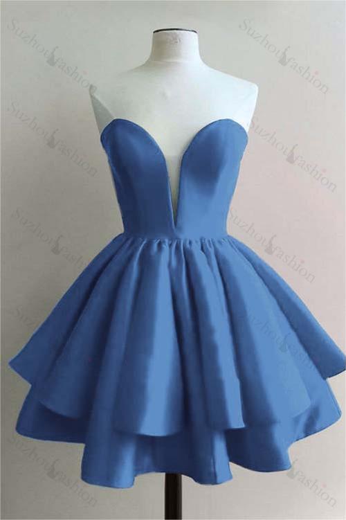 Strapless Sweetheart Sleeveless Pleated Short Homecoming Dress With Ruffles