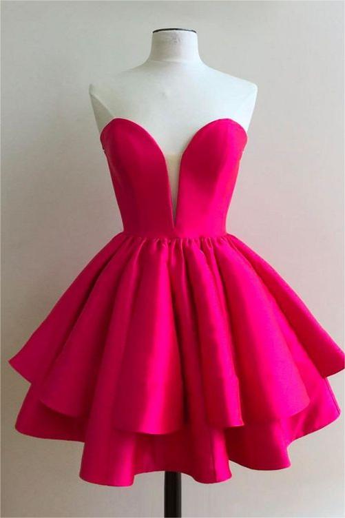 Strapless Sweetheart Sleeveless Pleated Short Homecoming Dress With Ruffles