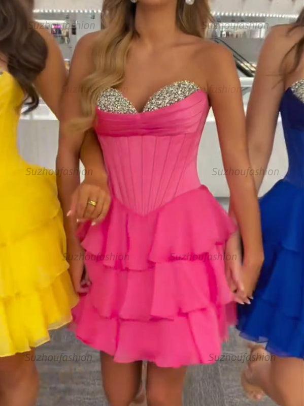 Suzhoufashion Strapless Sweetheartl Corset Tiered Homecoming Dress