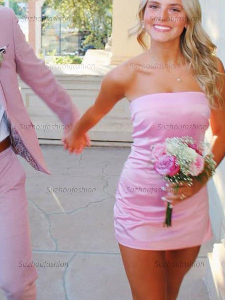 Suzhoufashion Strapless Tight Homecoming Dresses Mini Cocktail Dress with Slit