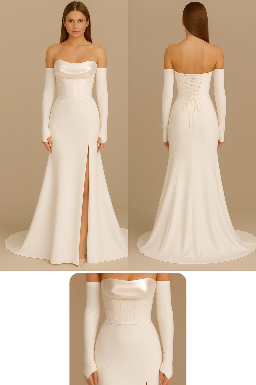 Strapless Wedding Dress Mermaid Lace Up Bridal Gown with Slit