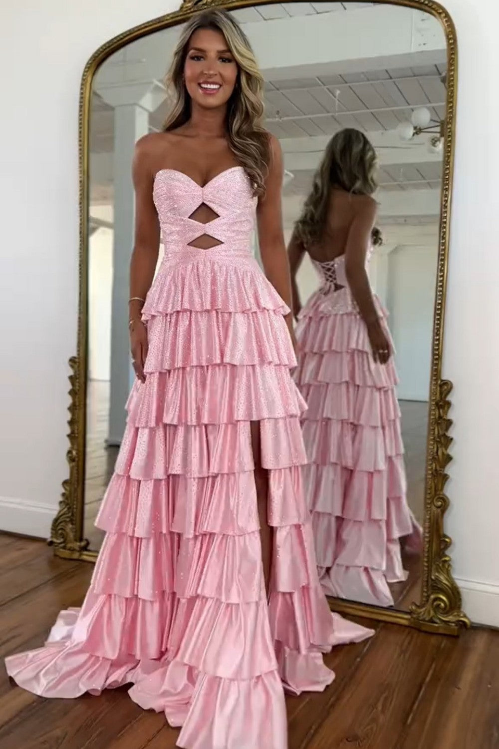 Sparkly A Line Sweetheart Hot Pink Long Prom Dress with Beading - View 13 | VelvetHem