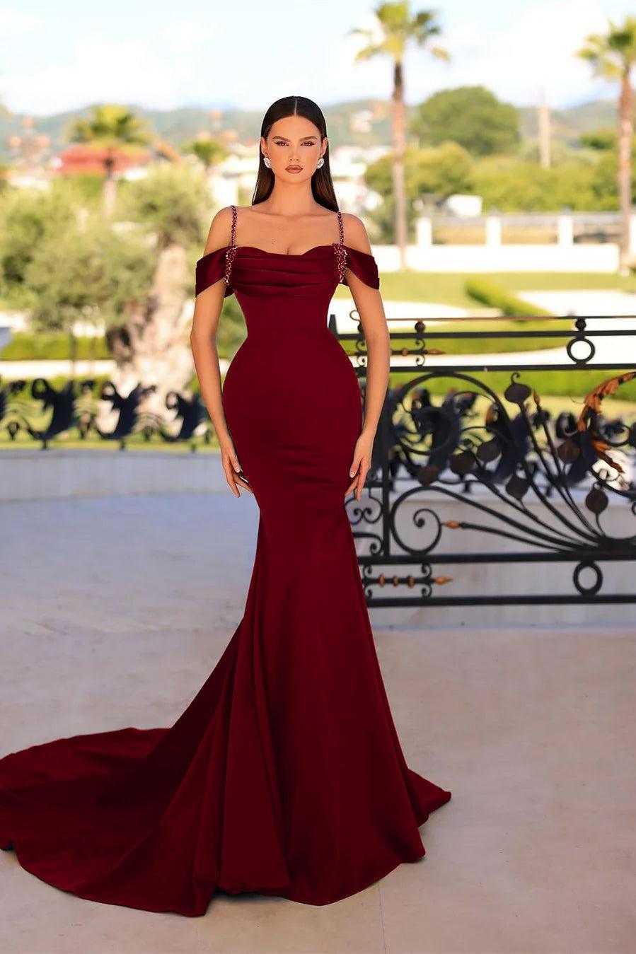 Dark Green Prom Dress Mermaid Sleeveless Beading Satin Formal Dress