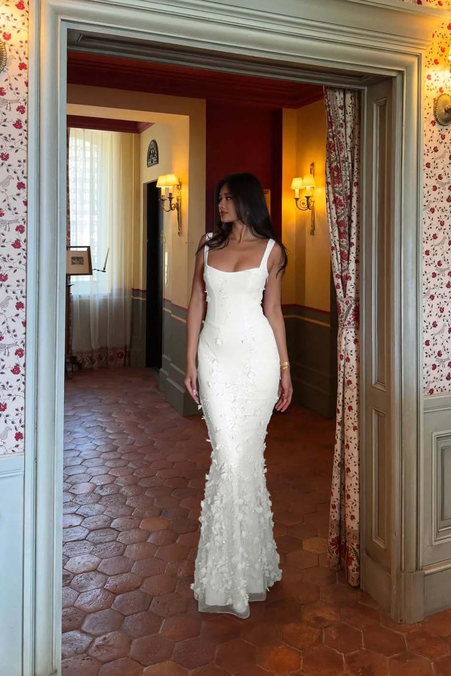 Straps Sleeveless Long Mermaid Evening Formal Dress With Appliques Pleated
