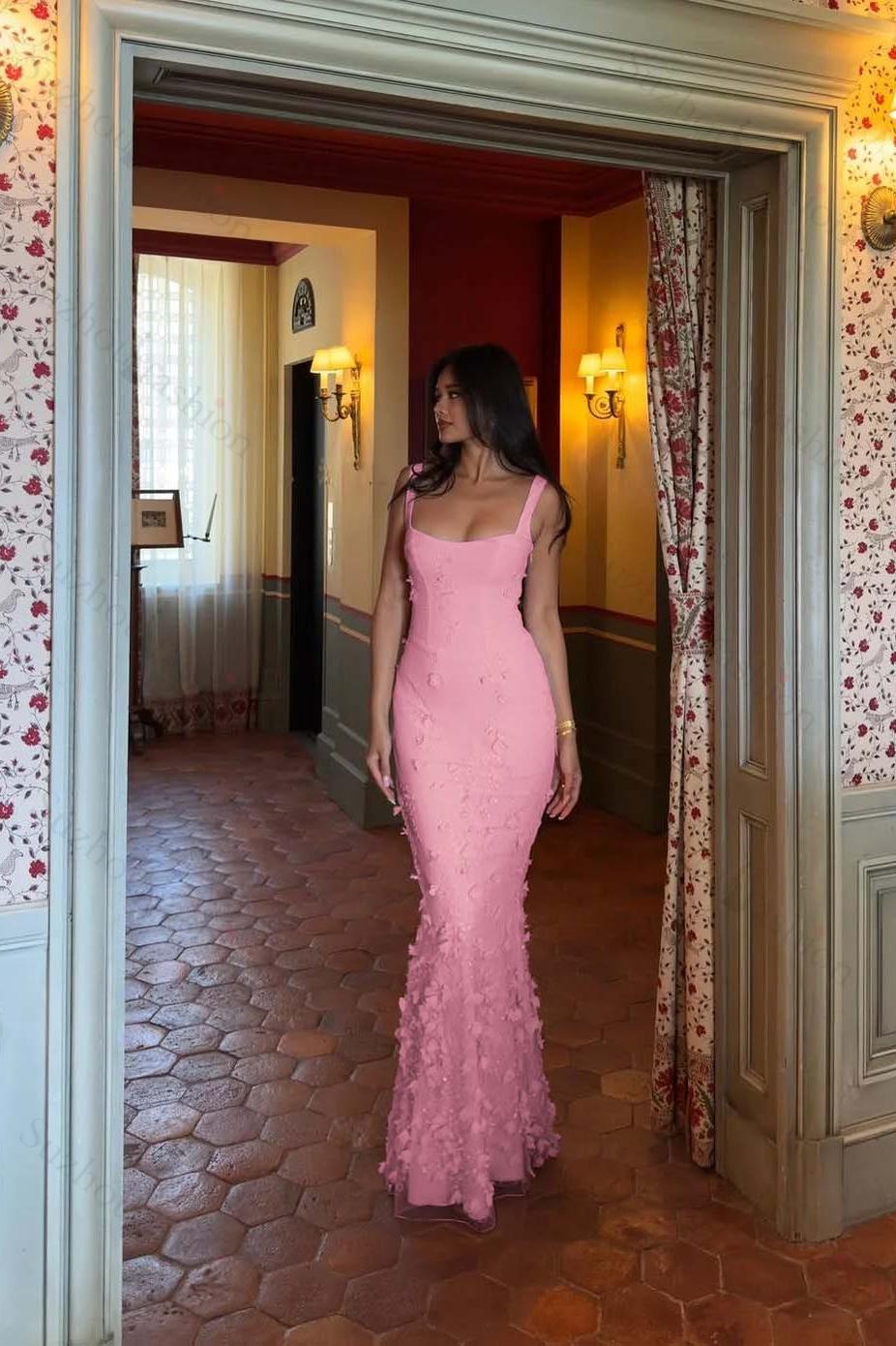 Straps Sleeveless Long Mermaid Evening Formal Dress With Appliques Pleated