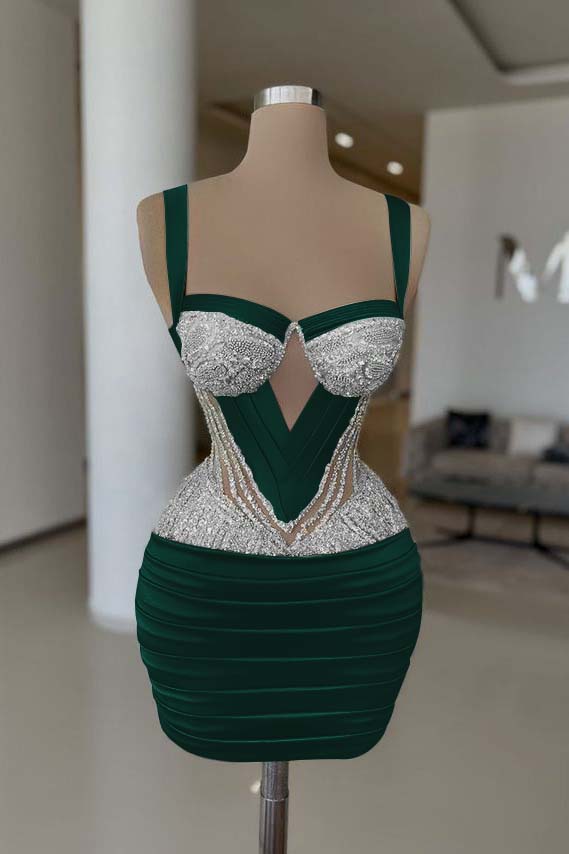 Straps Sleeveless Short Homecoming Dress With Pleated Beading
