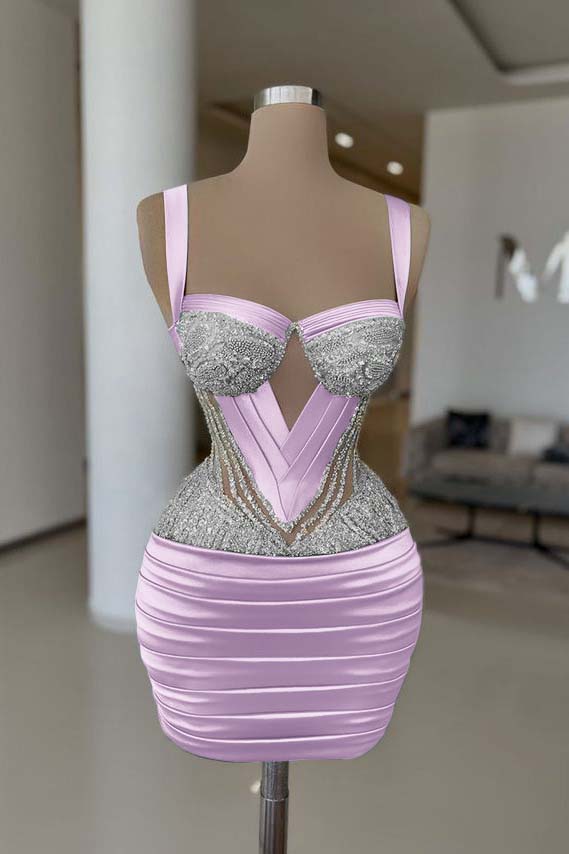 Straps Sleeveless Short Homecoming Dress With Pleated Beading
