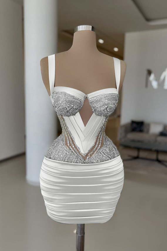 Straps Sleeveless Short Homecoming Dress With Pleated Beading