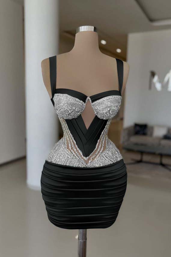 Straps Sleeveless Short Homecoming Dress With Pleated Beading
