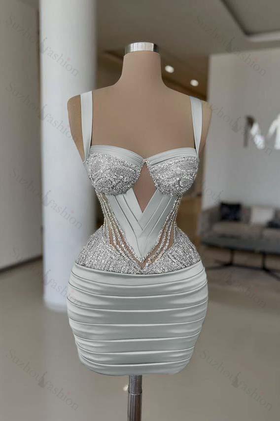 Straps Sleeveless Short Homecoming Dress With Pleated Beading