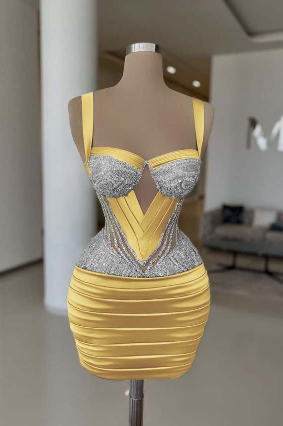 Straps Sleeveless Short Homecoming Dress With Pleated Beading