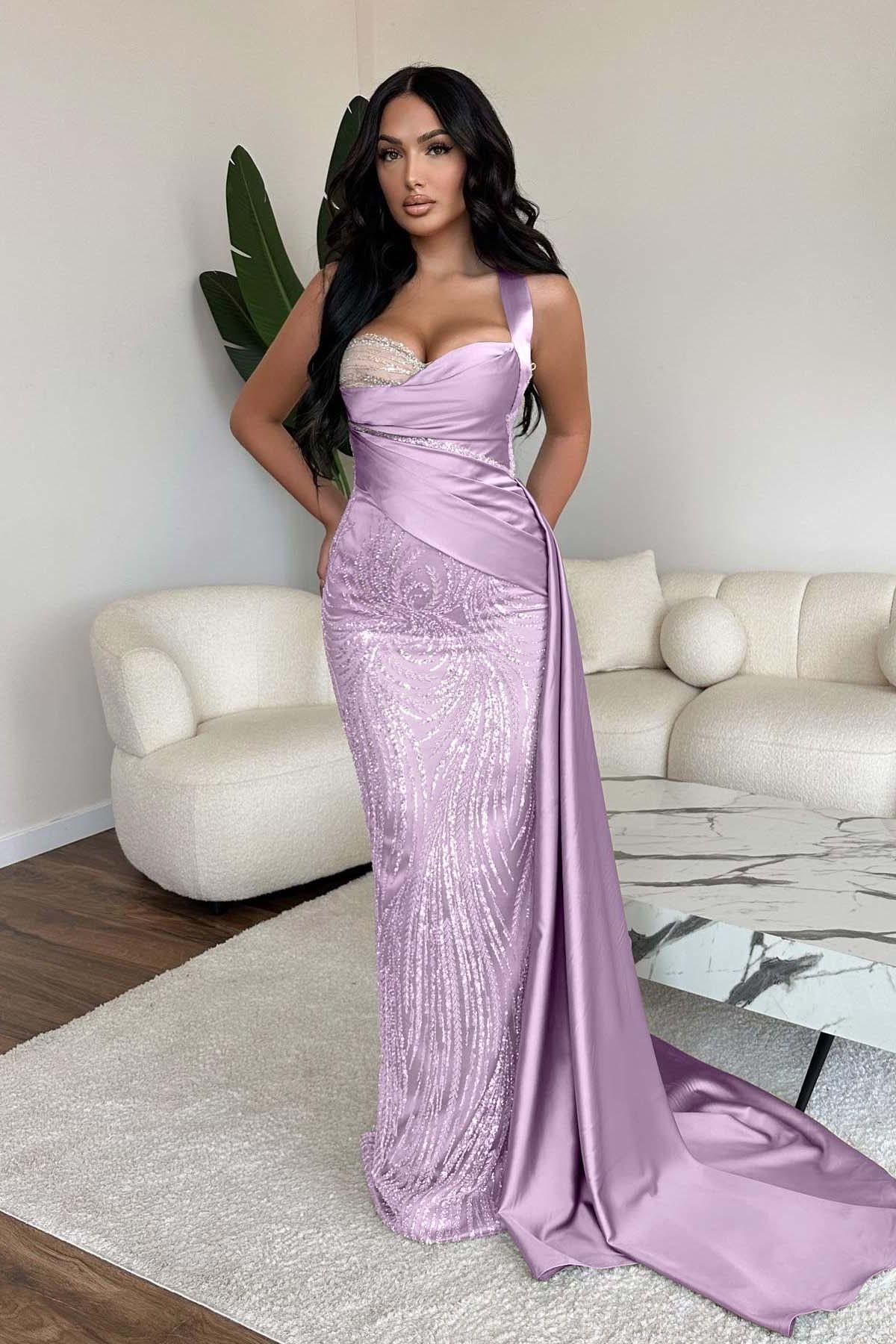 Straps Sweetheart Sleeveless Long Mermaid Evening Formal Dress With Sequined